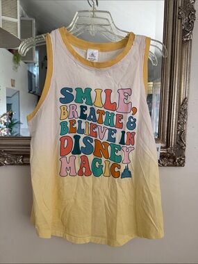 Disney Yellow Ombre Tank with Multicolor Retro Text